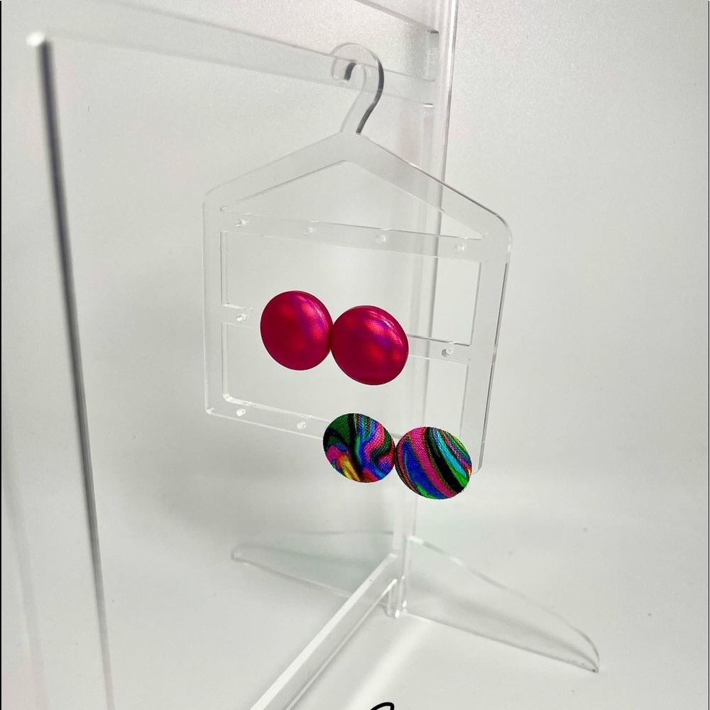 Pink Metallic & Groovy Pattern Button Earrings